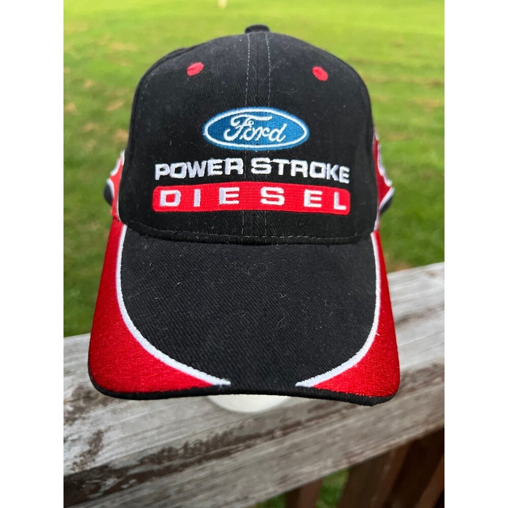 Ford Power Stroke Hat Black w/Red Racing Flames Embroidered Hook/Loop Closure
